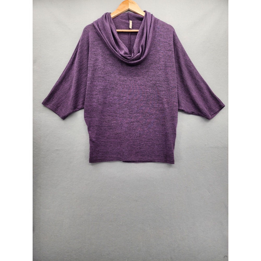 Olivia Moon Purple Marl Cowl Neck Dolman Sleeve Lightweight Knit Sweater Top Med